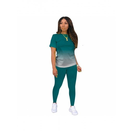  Gradient Color Casual Matching T Shirt And Pant Sets