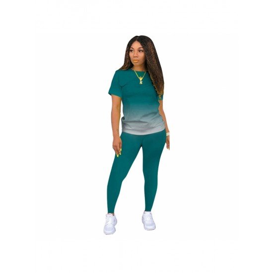  Gradient Color Casual Matching T Shirt And Pant Sets