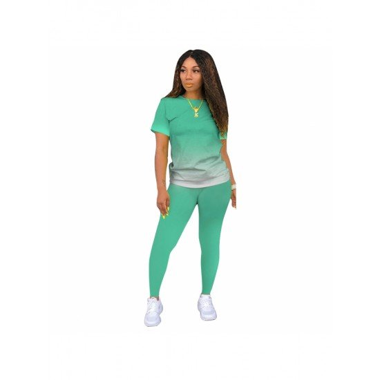  Gradient Color Casual Matching T Shirt And Pant Sets