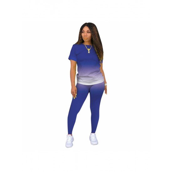  Gradient Color Casual Matching T Shirt And Pant Sets