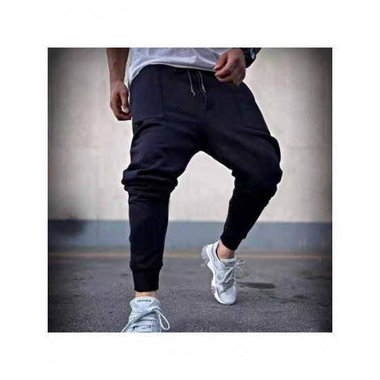 Sports Zip Hem Black Pencil Pants For Men