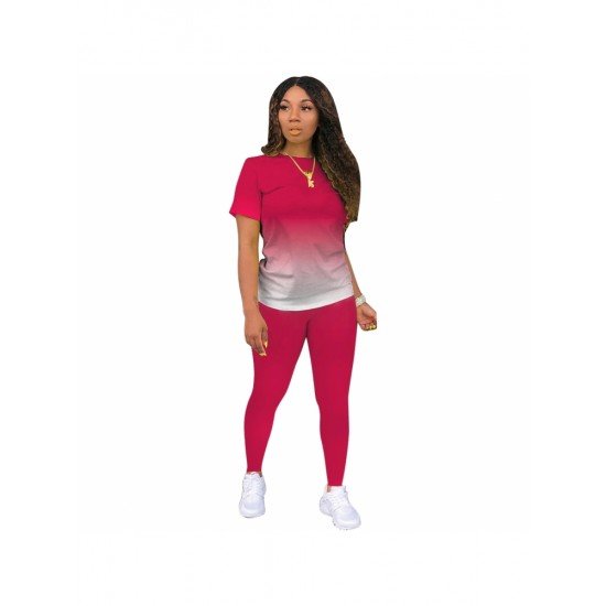  Gradient Color Casual Matching T Shirt And Pant Sets