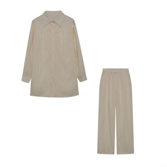 Simple Loose Solid Blouse And Trouser Sets