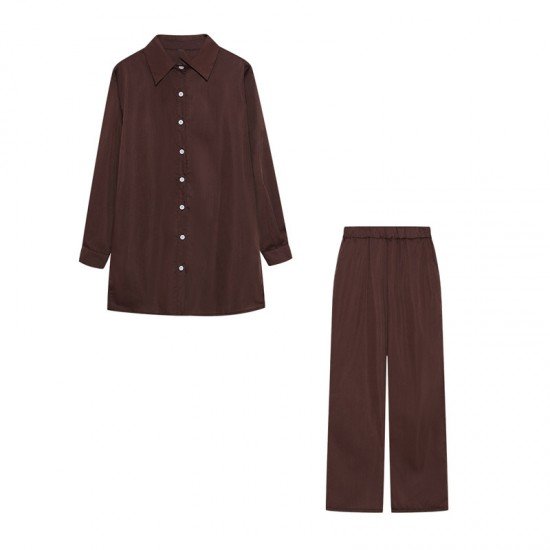 Simple Loose Solid Blouse And Trouser Sets