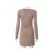  Autumn Solid Pullover Ruched Long Sleeve Dress