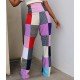 Plaid Color Blocking High Waist Flare Pants