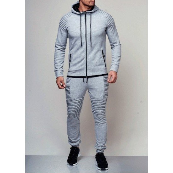  Pure Color Hooded Casual Men's Long Suits