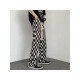 Drawstring Grid Black White Loose Trousers