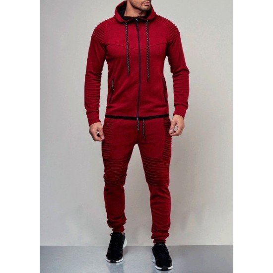  Pure Color Hooded Casual Men's Long Suits