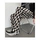 Drawstring Grid Black White Loose Trousers