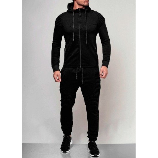  Pure Color Hooded Casual Men's Long Suits