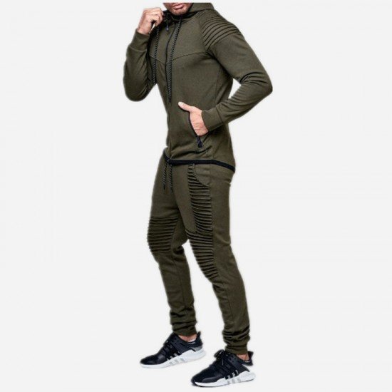  Pure Color Hooded Casual Men's Long Suits