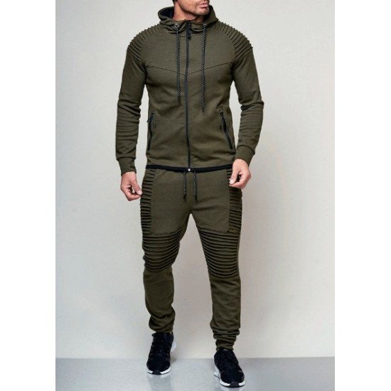  Pure Color Hooded Casual Men's Long Suits