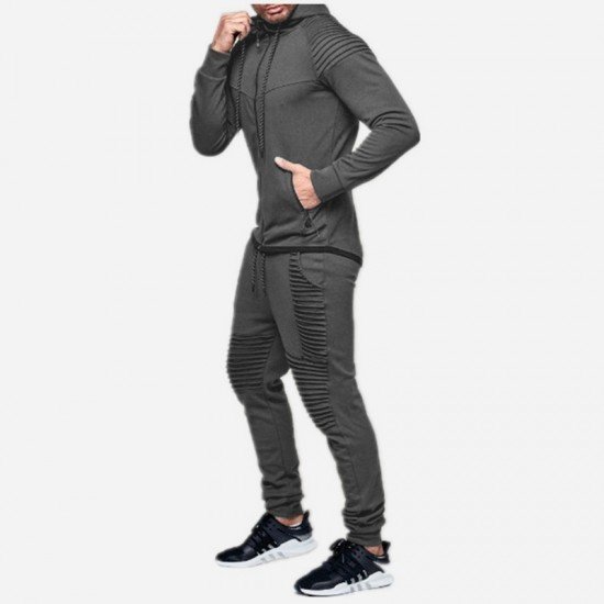  Pure Color Hooded Casual Men's Long Suits