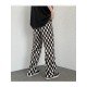 Drawstring Grid Black White Loose Trousers