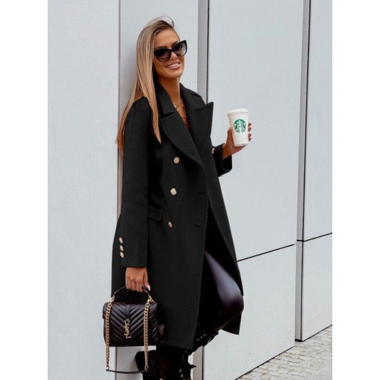  Pure Color Long Sleeve Mid-length Women's Coats