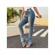 Designer Blue Patchwork Women Jean Pants