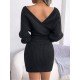 Bat Sleeve V Neck Solid Long Sleeve Dresses