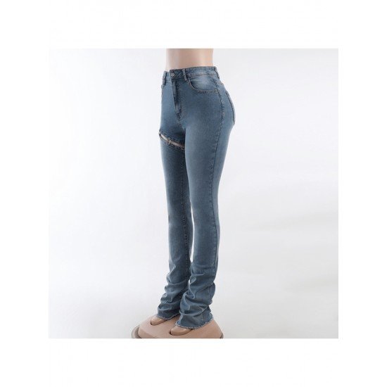 Designer Blue Patchwork Women Jean Pants