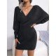 Bat Sleeve V Neck Solid Long Sleeve Dresses