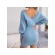 Bat Sleeve V Neck Solid Long Sleeve Dresses