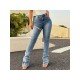 Designer Blue Patchwork Women Jean Pants