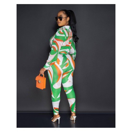 Fashion Casual Printed Long Sleeve Trousers Suit