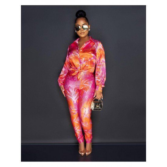 Fashion Casual Printed Long Sleeve Trousers Suit