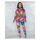 Fashion Casual Printed Long Sleeve Trousers Suit