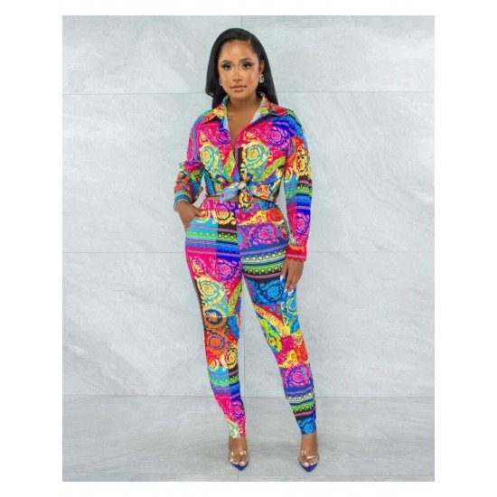 Fashion Casual Printed Long Sleeve Trousers Suit