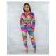 Fashion Casual Printed Long Sleeve Trousers Suit