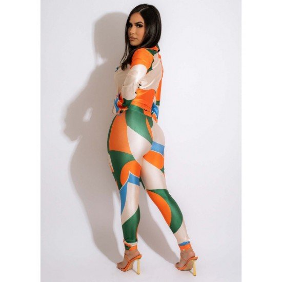 Fashion Casual Printed Long Sleeve Trousers Suit