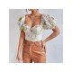  Sexy Puff Sleeve Flower Women's Short Sleeve Top