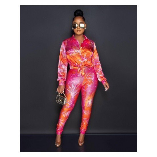 Fashion Casual Printed Long Sleeve Trousers Suit