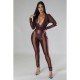  PU Leather Tight Contrast Color Women's Jumpsuit