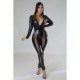  PU Leather Tight Contrast Color Women's Jumpsuit