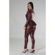  PU Leather Tight Contrast Color Women's Jumpsuit