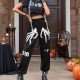 Elastic Waist Black Skeleton Women Pants