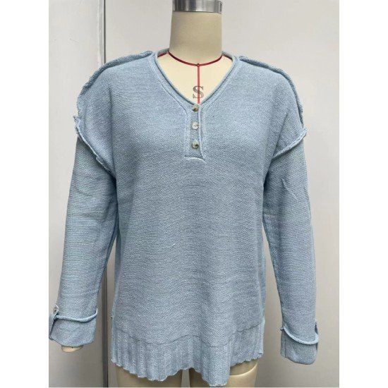  Pure Color V Neck Knitted Sweater