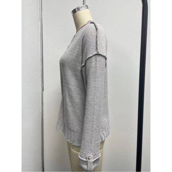  Pure Color V Neck Knitted Sweater