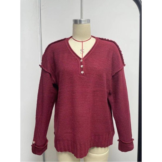  Pure Color V Neck Knitted Sweater