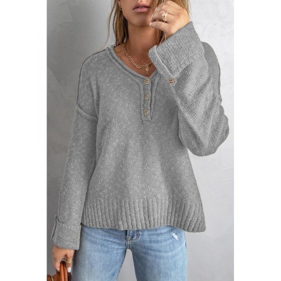  Pure Color V Neck Knitted Sweater