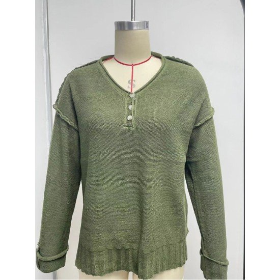  Pure Color V Neck Knitted Sweater