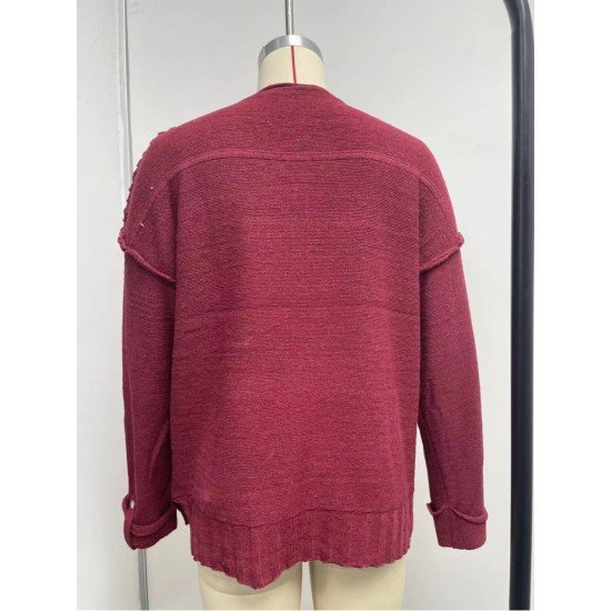  Pure Color V Neck Knitted Sweater