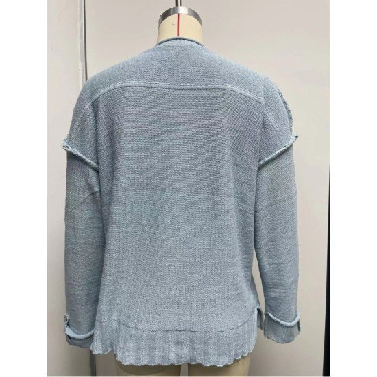  Pure Color V Neck Knitted Sweater