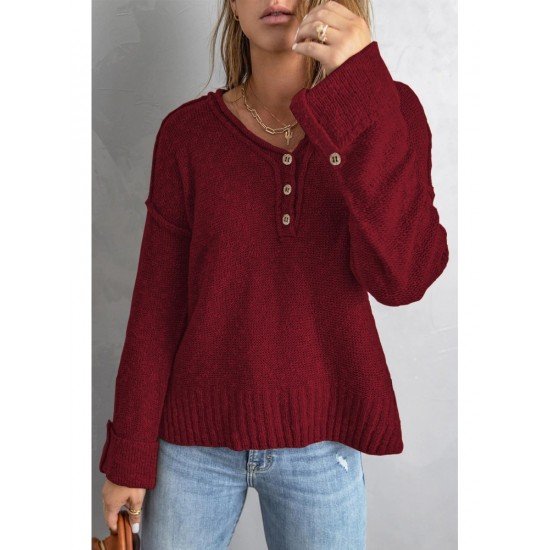  Pure Color V Neck Knitted Sweater