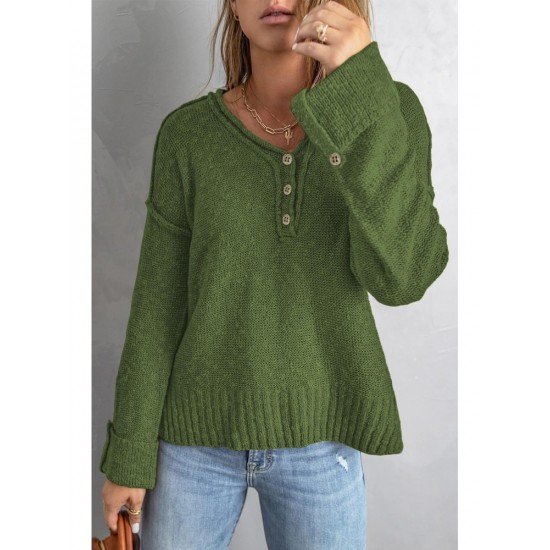  Pure Color V Neck Knitted Sweater