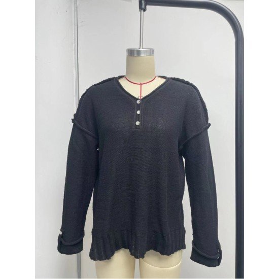  Pure Color V Neck Knitted Sweater