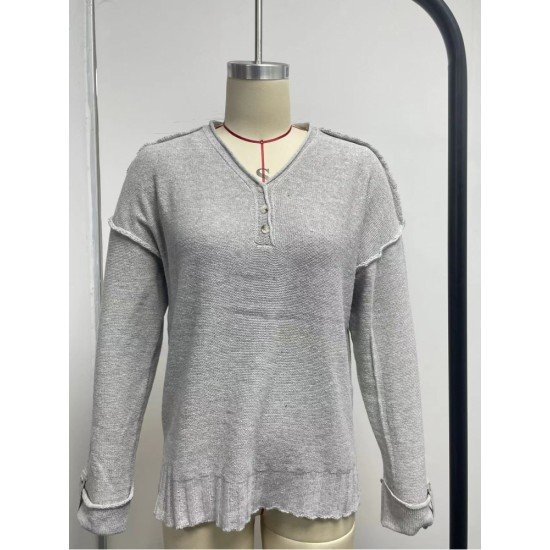  Pure Color V Neck Knitted Sweater