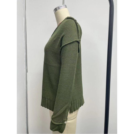  Pure Color V Neck Knitted Sweater